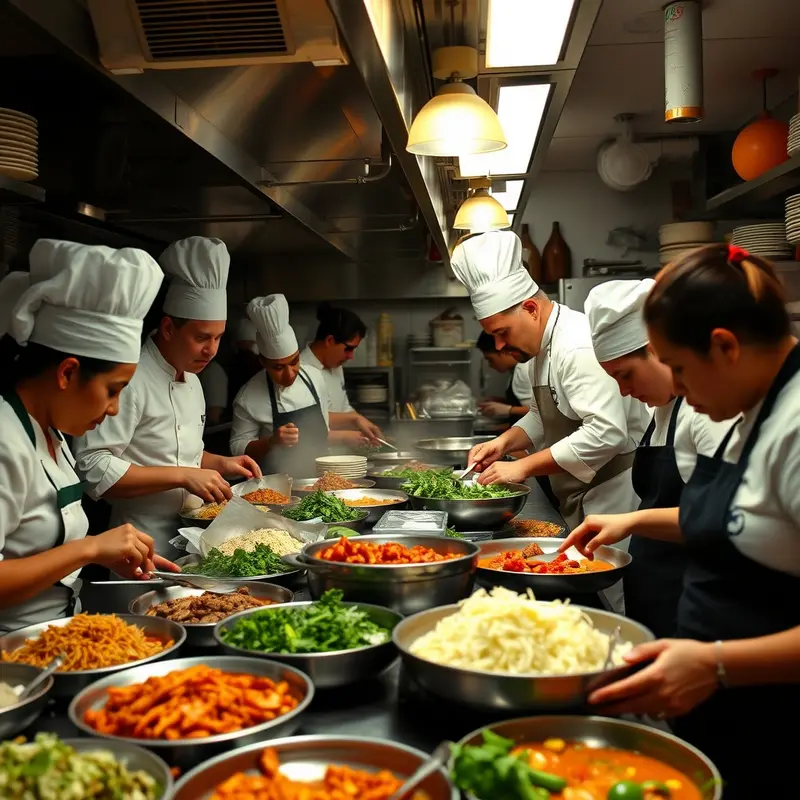 Chefs from diverse backgrounds working together in a vibrant kitchen.
