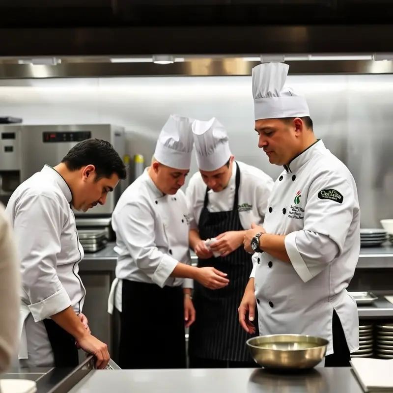 Chefs from diverse backgrounds working together in a vibrant kitchen.