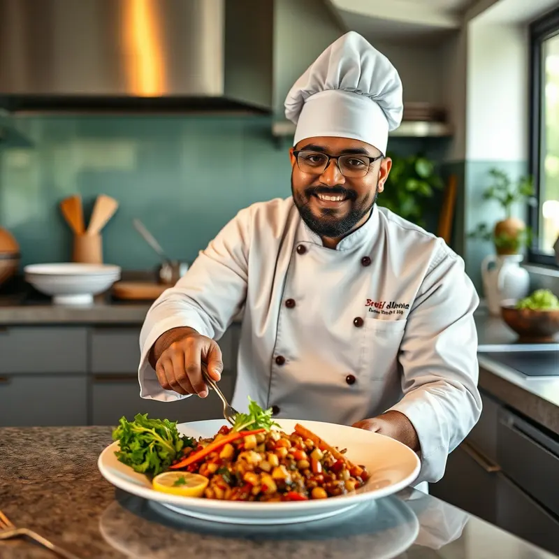 A Sri Lankan chef integrating traditional spices in an Australian dish.